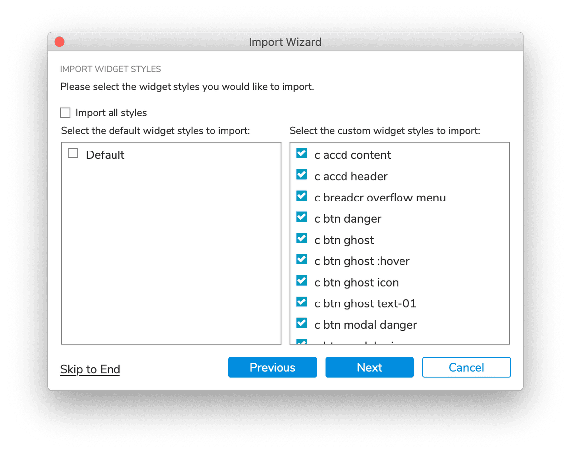 Axure wizard settings